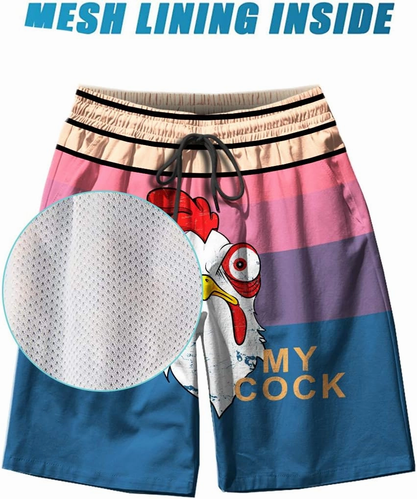 Stop Looking at My Cock Men's Swim Trunks, Funny Quick Dry Beach Board Shorts with Mesh Lining and Pockets