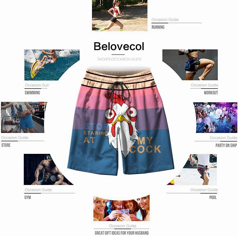 Stop Looking at My Cock Men's Swim Trunks, Funny Quick Dry Beach Board Shorts with Mesh Lining and Pockets