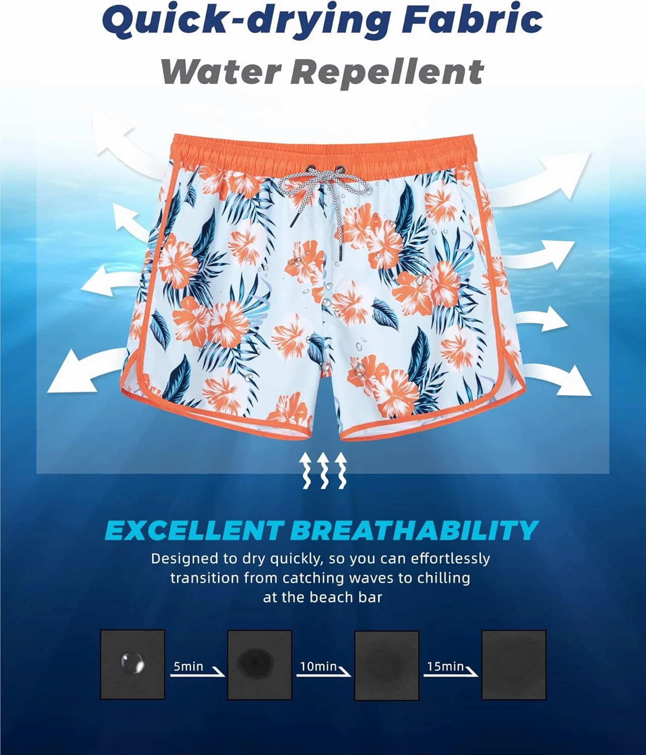 SURF CUZ Mens Swim Trunks 5" Swim Shorts Vintage Bathing Suits with Mesh Lining 80s 90s Retro Swimwear Board Shorts