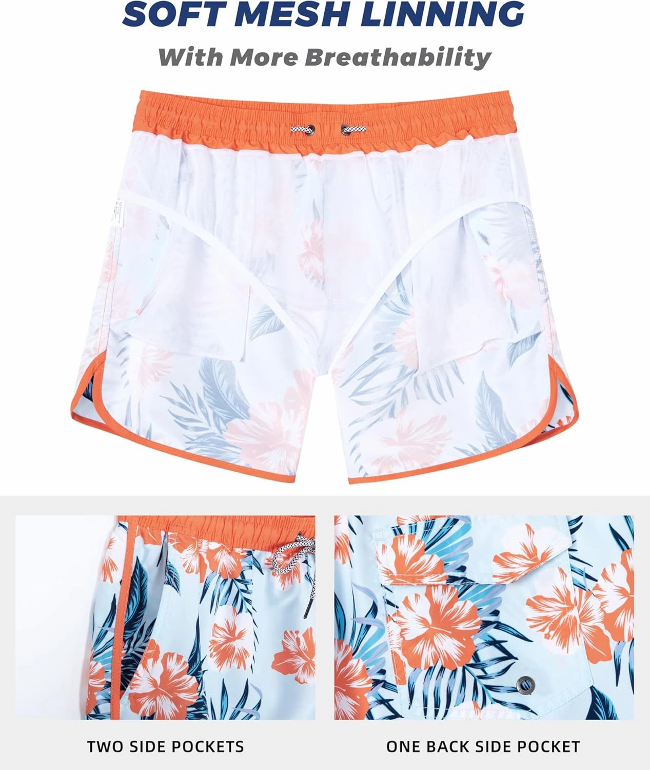 SURF CUZ Mens Swim Trunks 5" Swim Shorts Vintage Bathing Suits with Mesh Lining 80s 90s Retro Swimwear Board Shorts