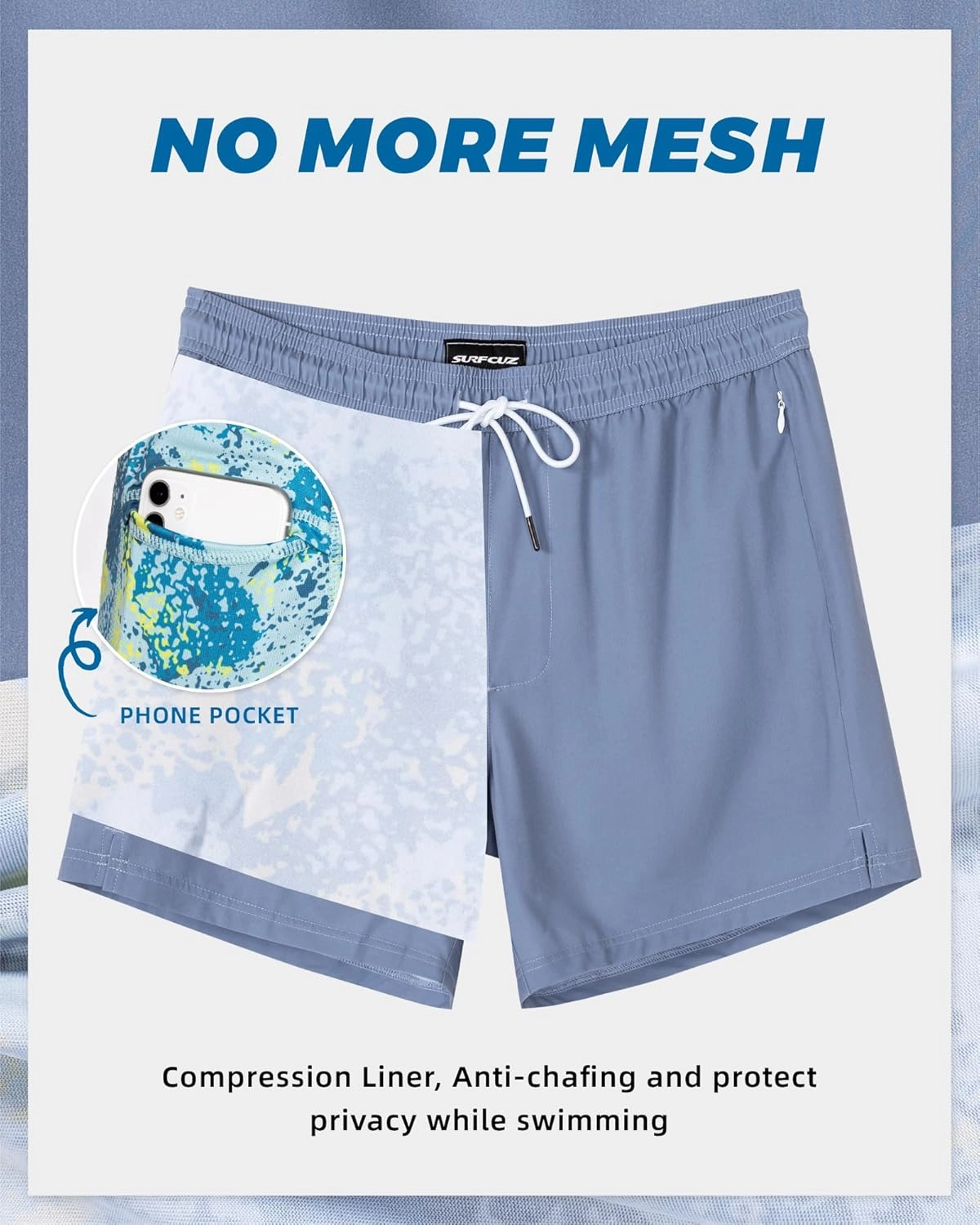 SURF CUZ Mens Swim Trunks with Compression Liner Swimming Trunks 5 Inch Bathing Suit Quick Dry Swim Shorts