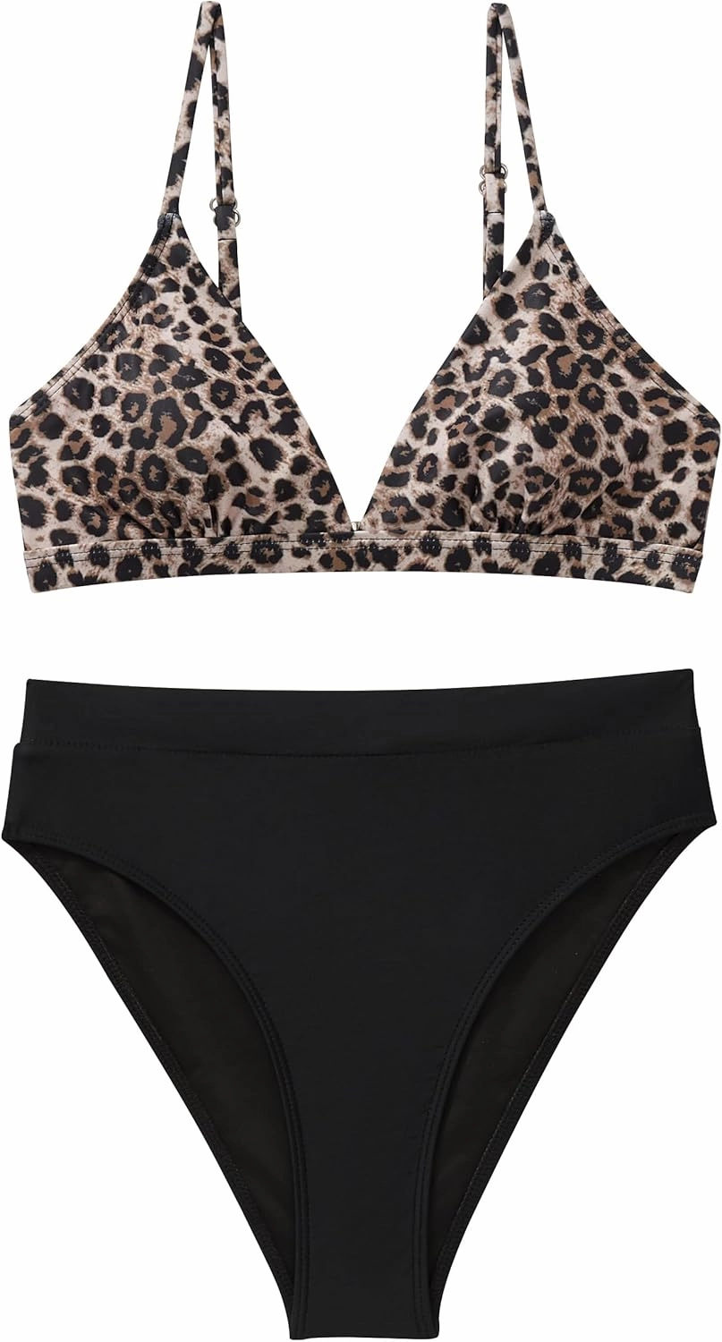 SUUKSESS Women Sexy High Waisted 2 Piece Bikini Sets Triangle High Cut Swimsuits