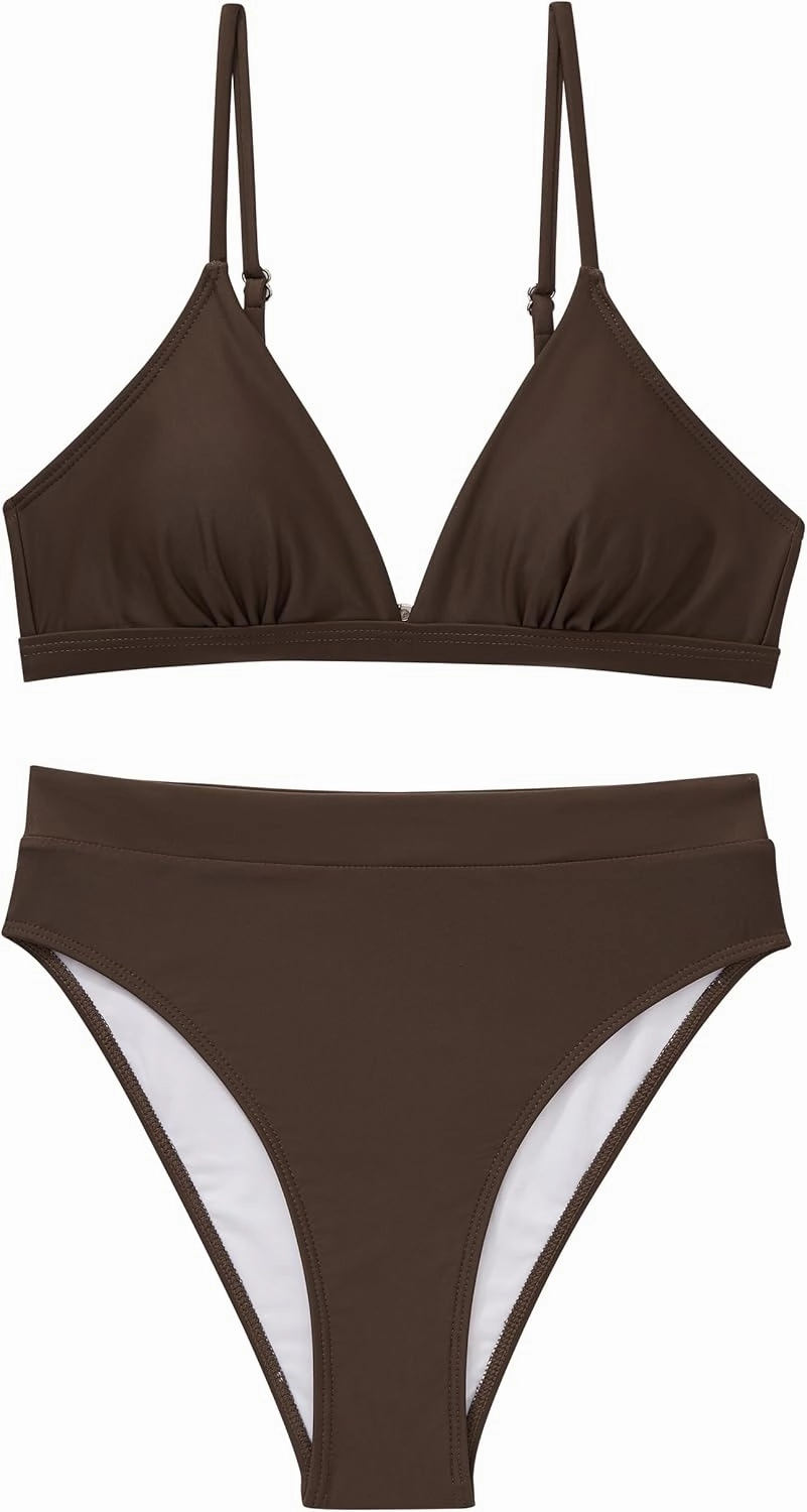 SUUKSESS Women Sexy High Waisted 2 Piece Bikini Sets Triangle High Cut Swimsuits