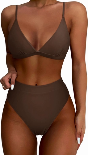 SUUKSESS Women Sexy High Waisted 2 Piece Bikini Sets Triangle High Cut Swimsuits