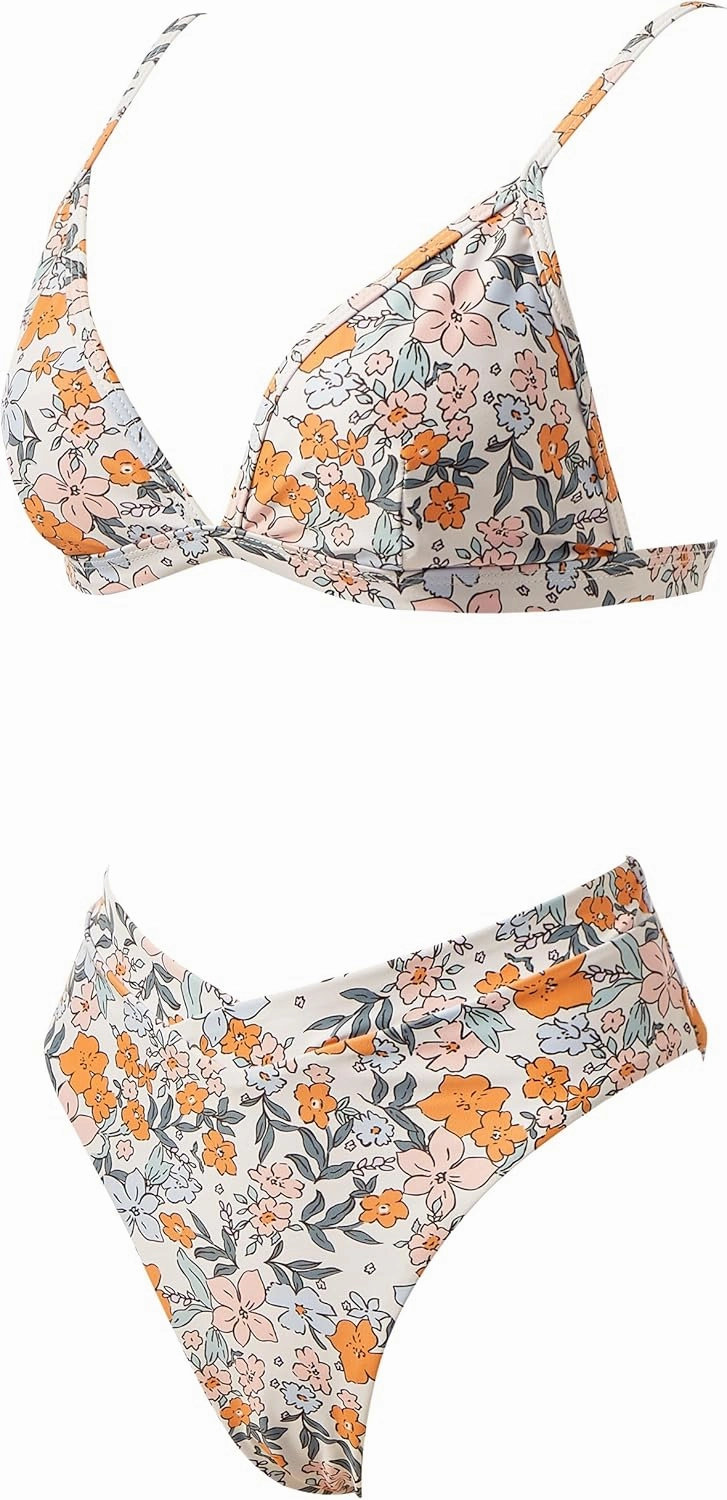 SUUKSESS Women Triangle High Cut Bikini Sets Sexy High Waisted 2 Piece Swimsuit
