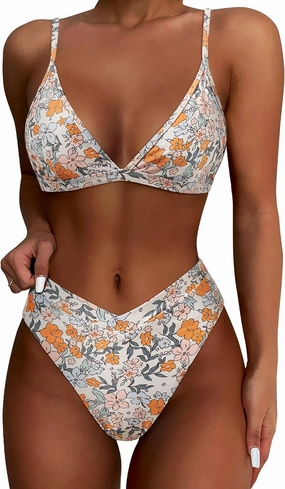 SUUKSESS Women Triangle High Cut Bikini Sets Sexy High Waisted 2 Piece Swimsuit