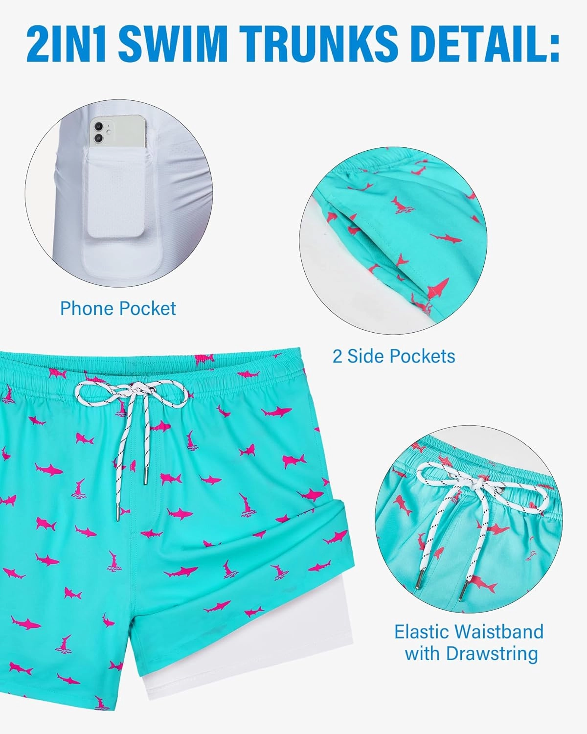 Swim Trunks Mens 5 Inch Inseam Compression Liner Short Men Bathing Suit Lined Swimming Shorts Men's Swim Suits