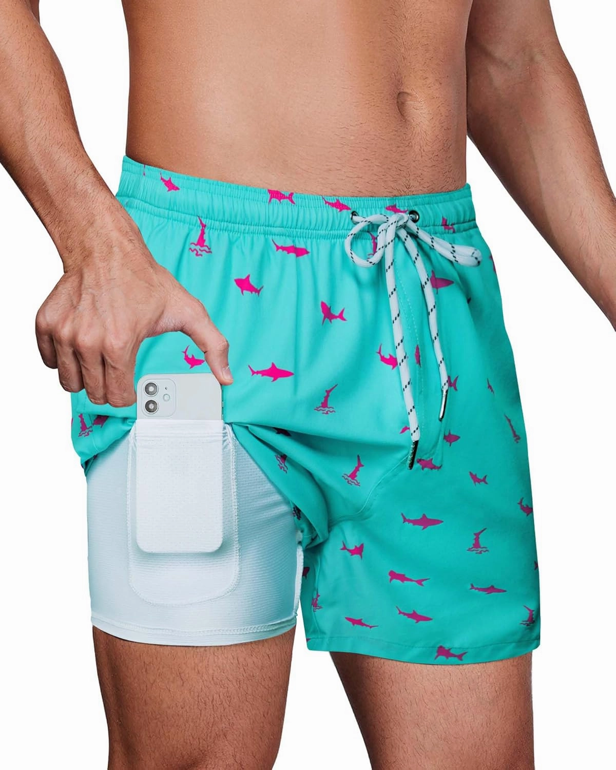 Swim Trunks Mens 5 Inch Inseam Compression Liner Short Men Bathing Suit Lined Swimming Shorts Men's Swim Suits