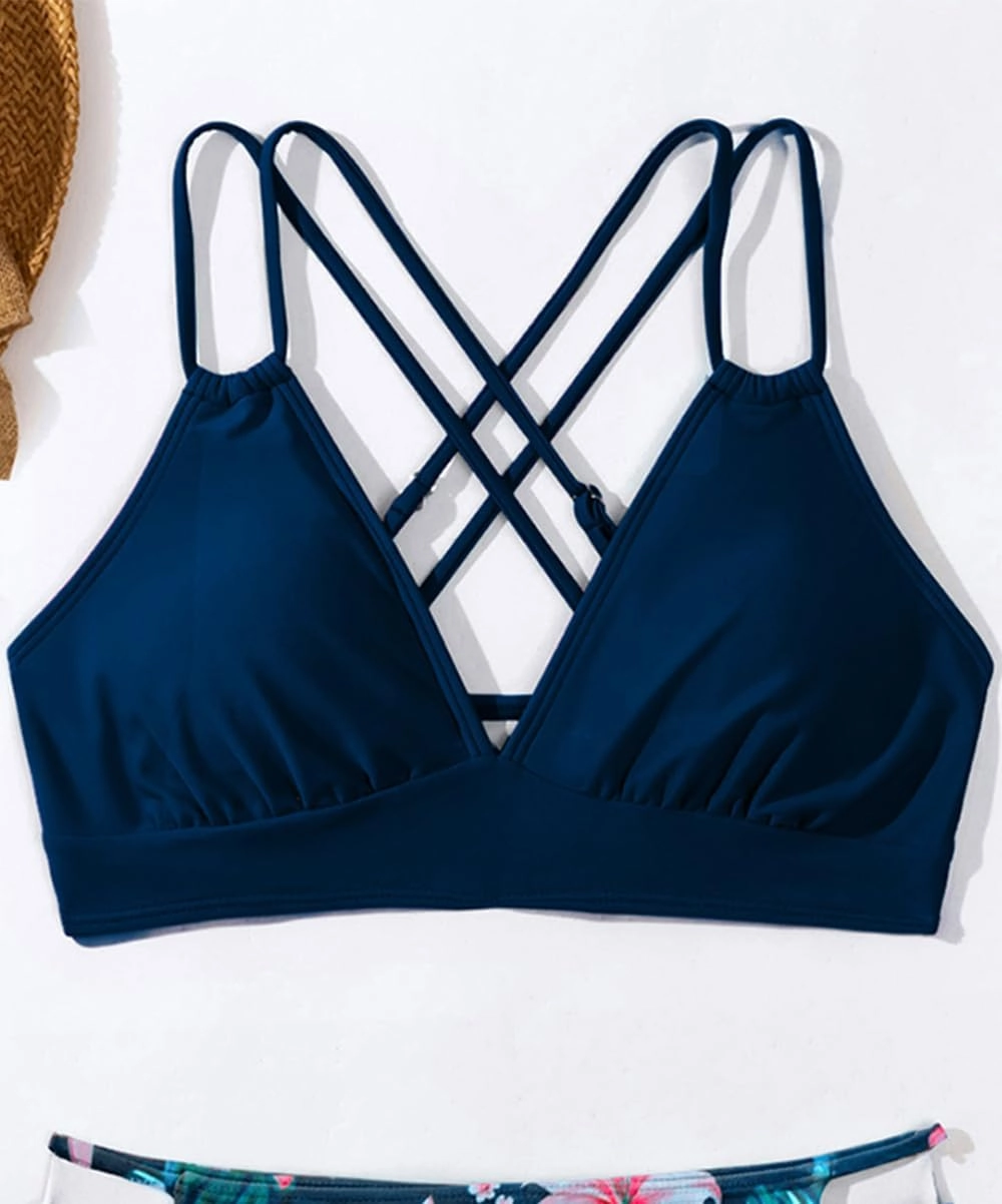 Tainehs Women's Push Up V Neck Bikini Tops Criss Cross Back Padded Bathing Suit Top Only