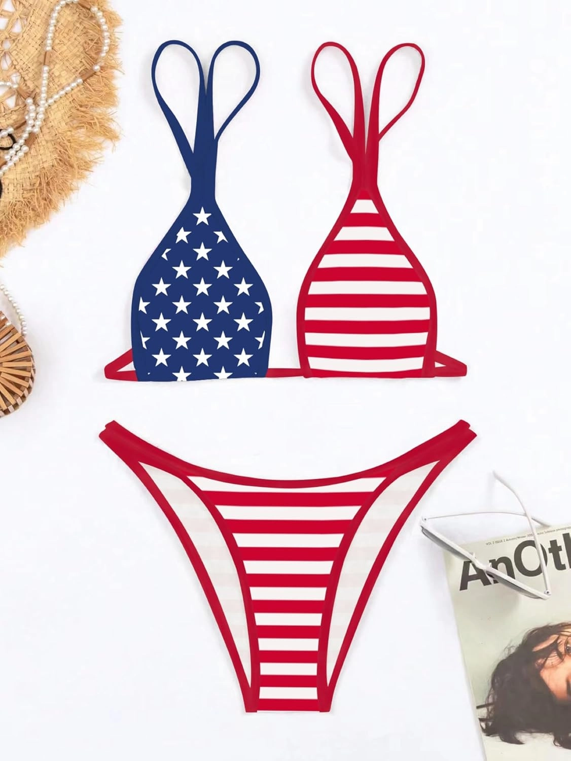 TASHEHE Women's Bikini Set High Leg Cut Double Straps Cute Triangle Swimsuit High Waist Two Piece Bathing Suit