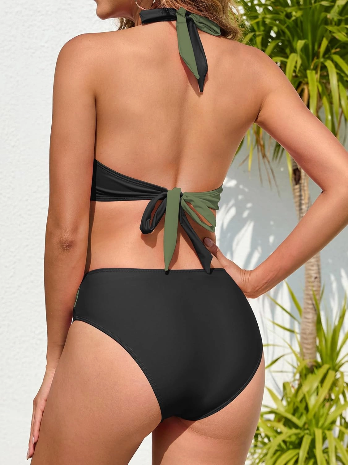TASHEHE Women's Bikini Set High Waisted Twist Swimsuit Colorblock Halter Two Piece Bathing Suit