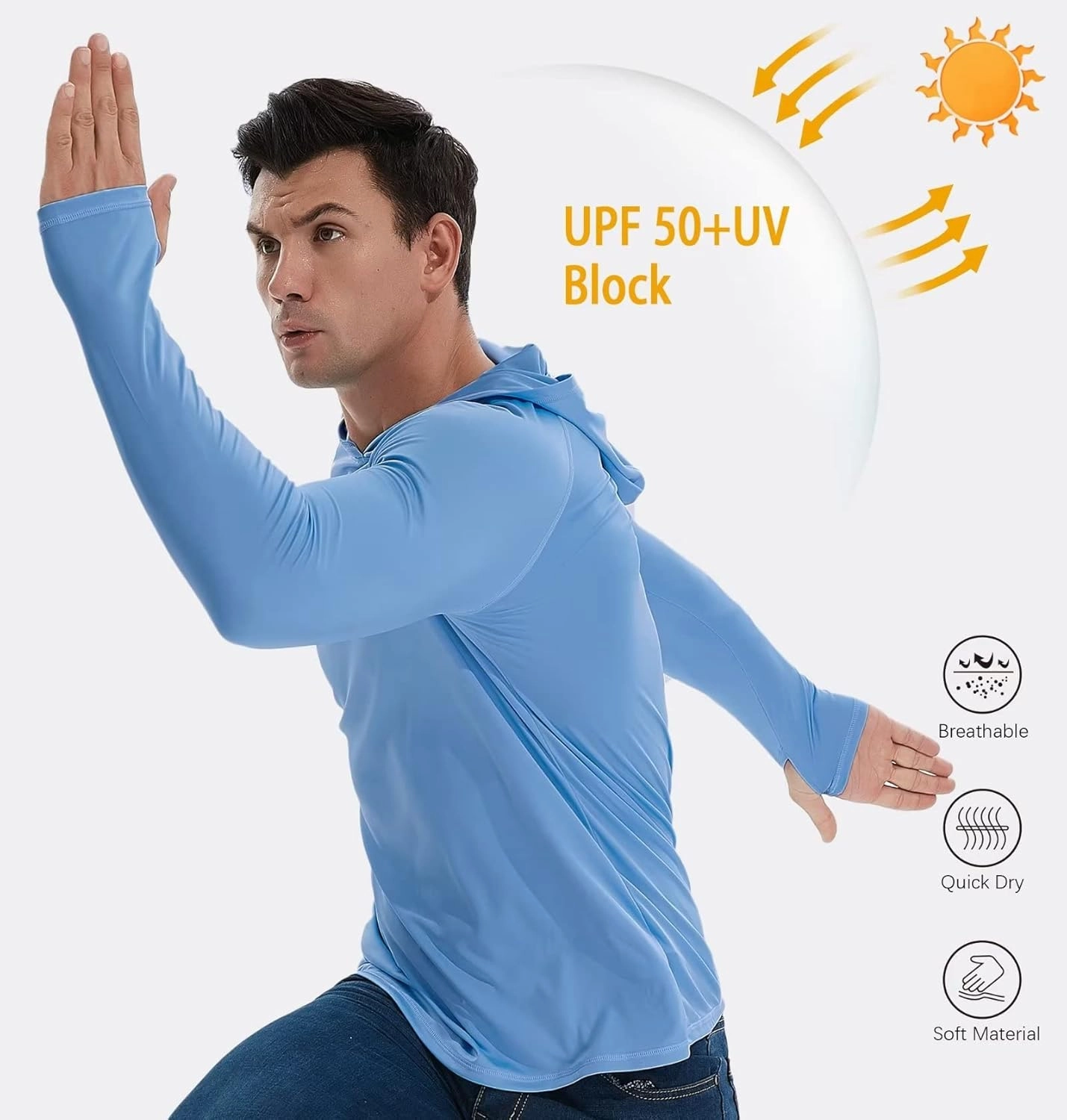 TELALEO 3/2 Pack Men's UPF 50  Sun Protection Lightweight Hoodie Performance Long Sleeve SPF UV Shirt for Fishing Running
