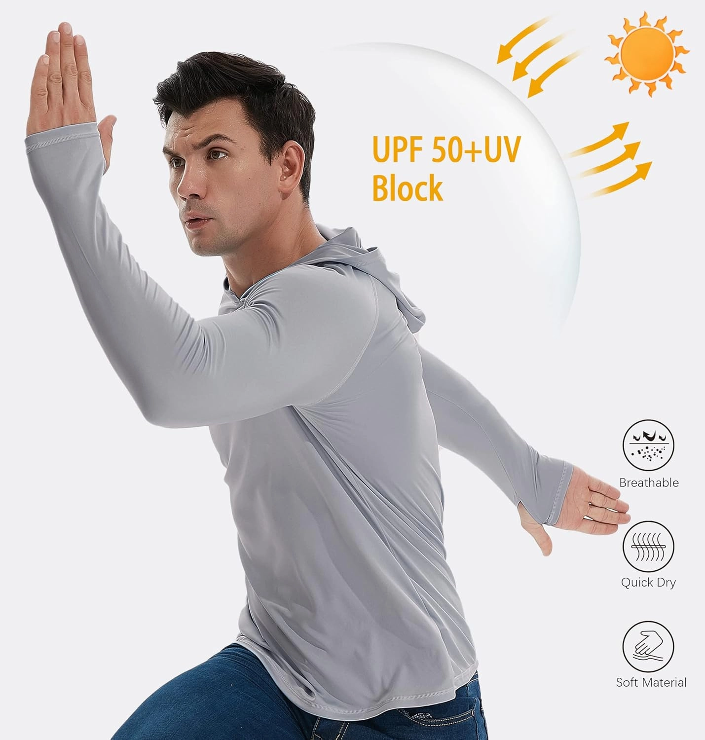 TELALEO 3/2 Pack Men's UPF 50  Sun Protection Lightweight Hoodie Performance Long Sleeve SPF UV Shirt for Fishing Running