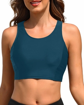 Tempt Me Women's Sports Bra Swimsuit Scoop Neck Bikini Top Racerback Swim Crop Top Padded Bathing Suit