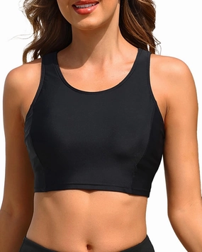 Tempt Me Women's Sports Bra Swimsuit Scoop Neck Bikini Top Racerback Swim Crop Top Padded Bathing Suit