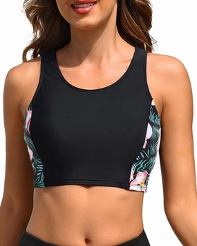 Tempt Me Women's Sports Bra Swimsuit Scoop Neck Bikini Top Racerback Swim Crop Top Padded Bathing Suit
