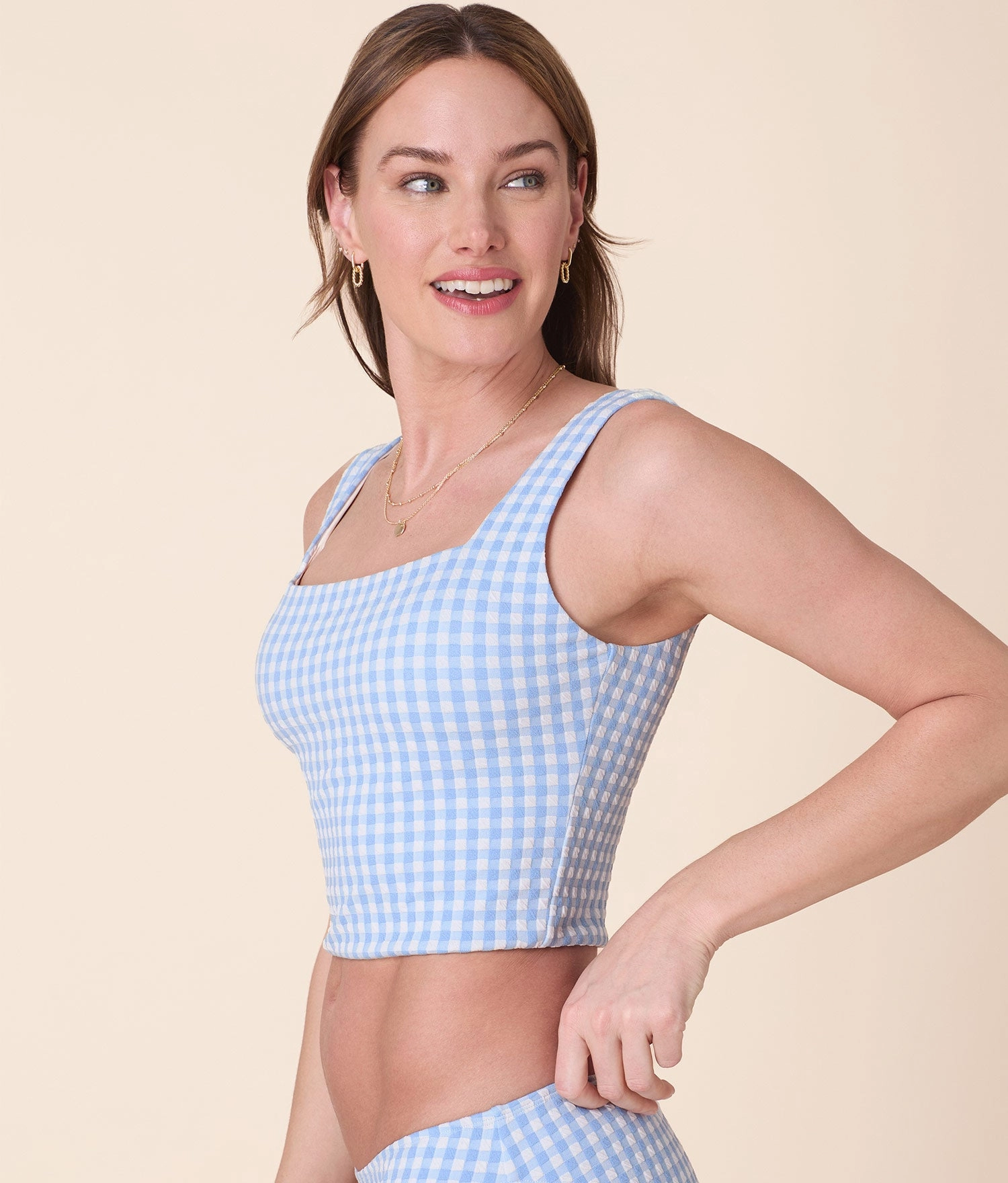 The Siren Swim Tank - Crinkle Gingham - Sky Gingham