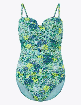 Tummy Control Floral Wrap Bandeau Swimsuit