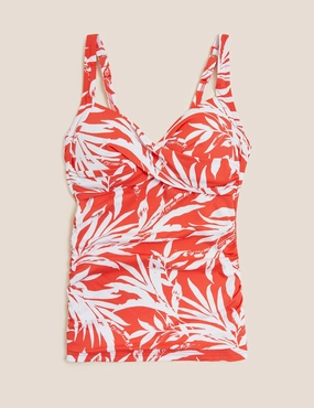 Tummy Control Printed Plunge Tankini Top