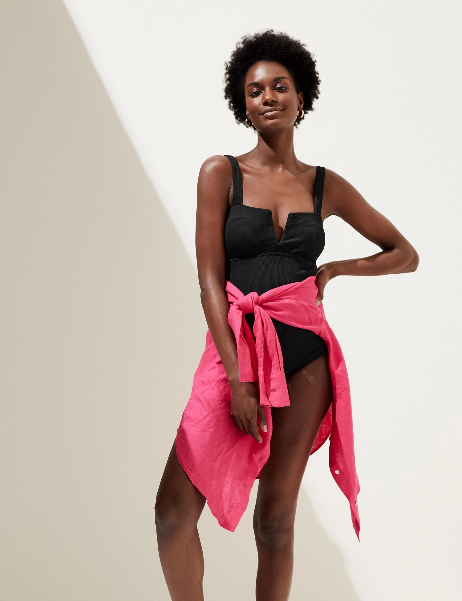 Tummy Control Ribbed Padded V-Neck Swimsuit