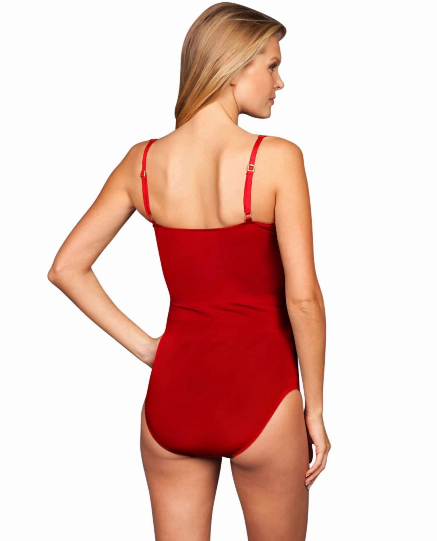 Twist Front Underwire One Piece Swimsuit In Red