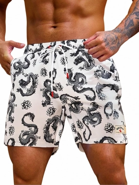 Verdusa Men's Drawstring Waist Swimwear Beach Shorts Swim Trunks with Pockets