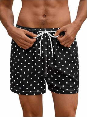 Verdusa Men's Polka Dots Swim Trunks Drawstring Waist Beach Shorts with Pockets