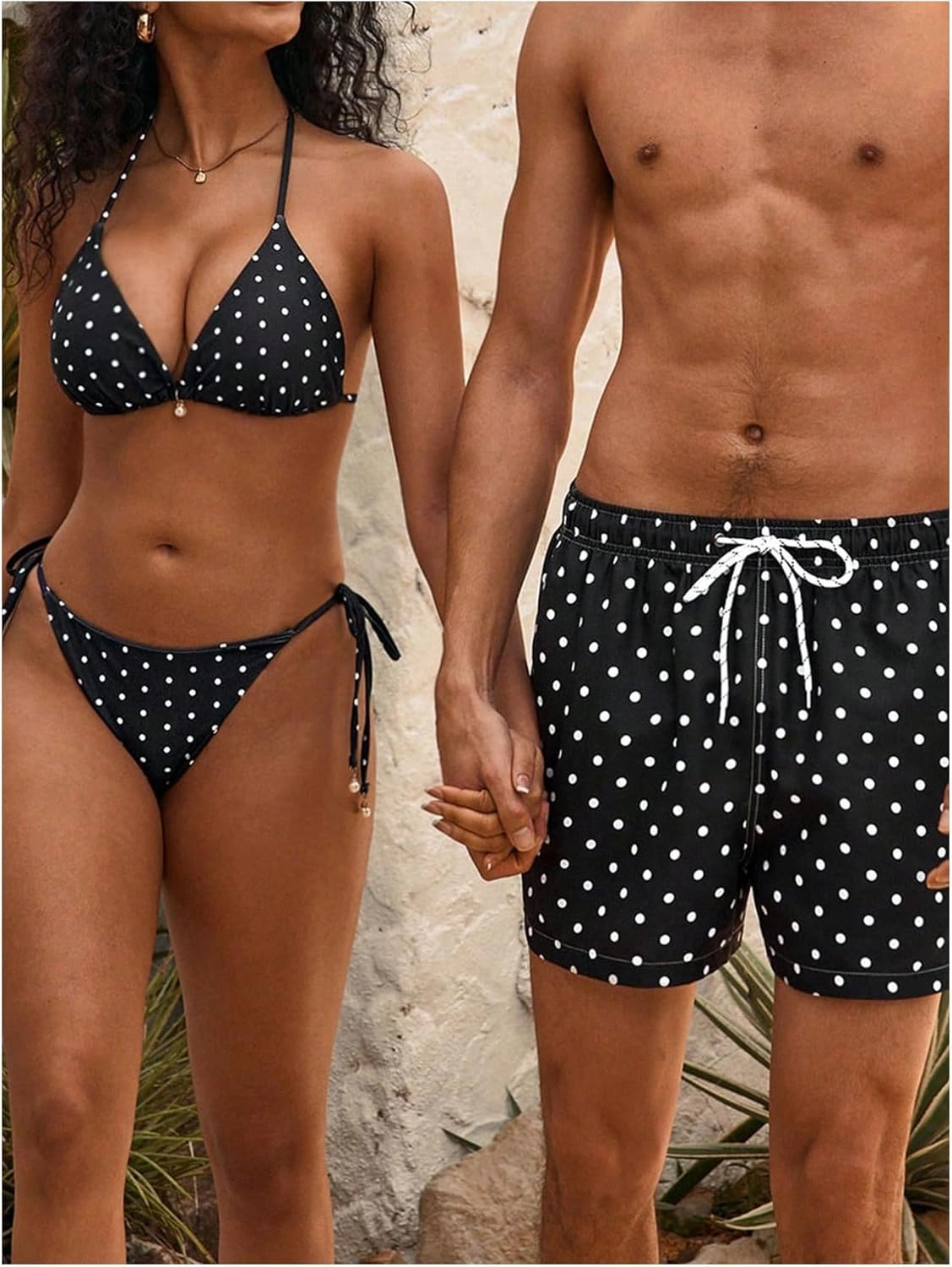 Verdusa Men's Polka Dots Swim Trunks Drawstring Waist Beach Shorts with Pockets