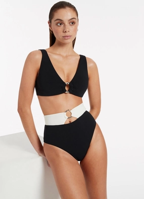 Versa Rib High Waist Bikini Bottom - Black/Cream