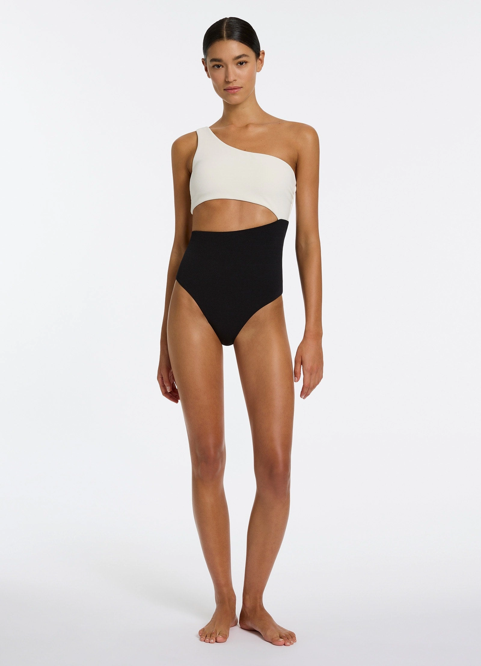 Versa Rib One Shoulder One Piece - Black/Cream