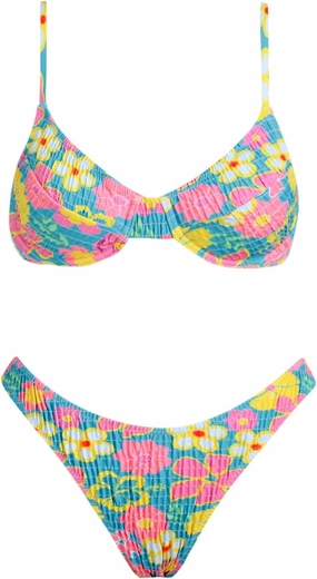 VOLAFA Women's Triangle Bikini Set Textured Frilled Smocked Ruched Push Up Swimsuit Two Piece Bathing Suit