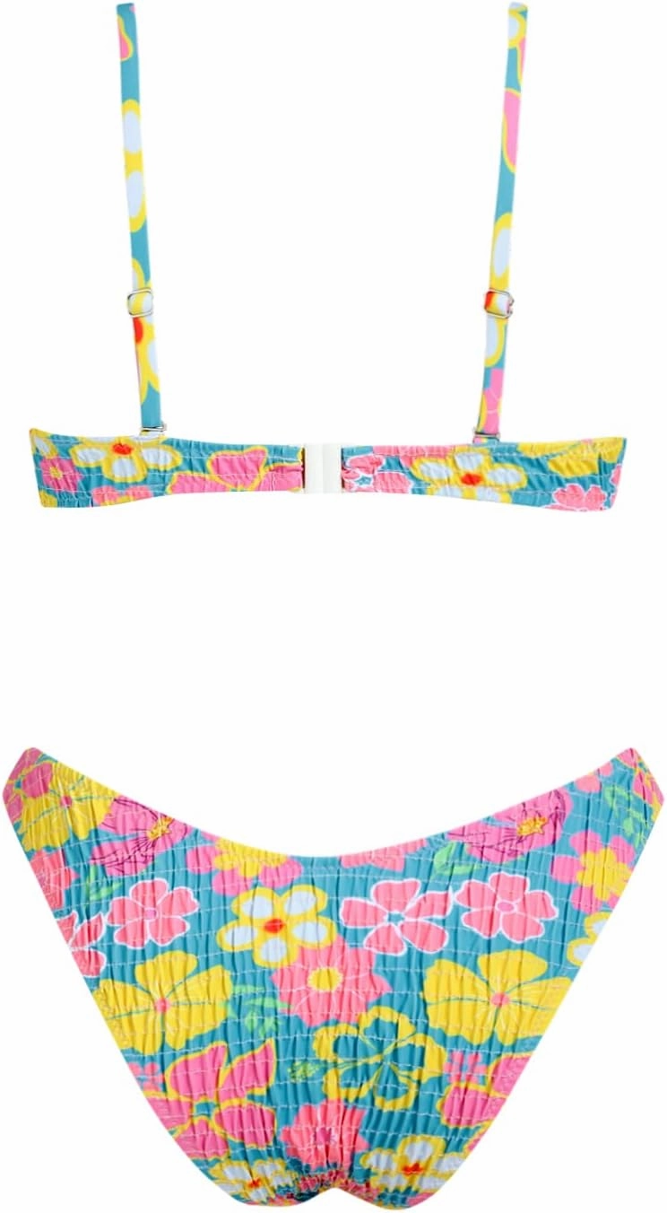 VOLAFA Women's Triangle Bikini Set Textured Frilled Smocked Ruched Push Up Swimsuit Two Piece Bathing Suit