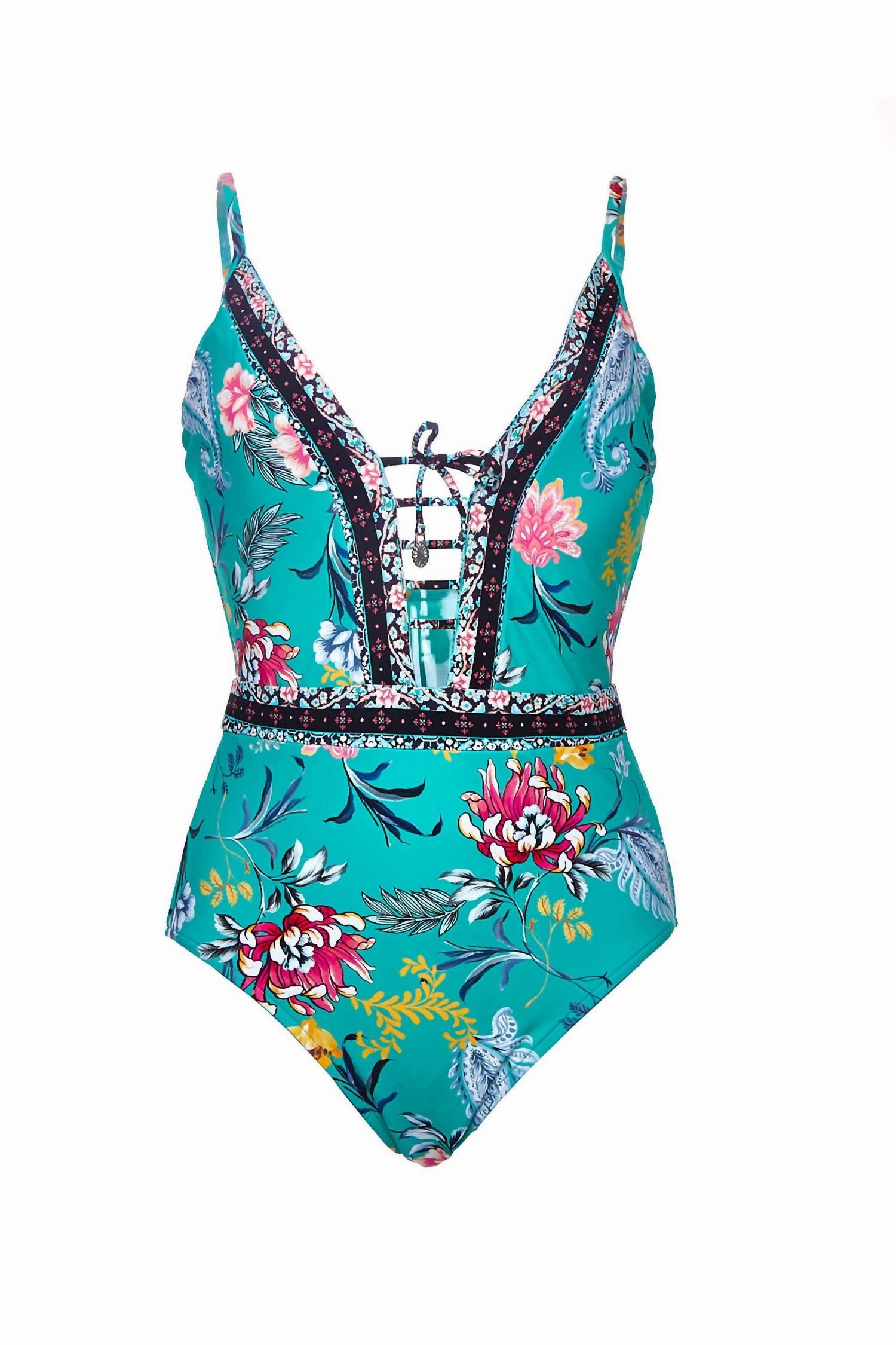 Water Garden Lace Up One Piece In Evergreen