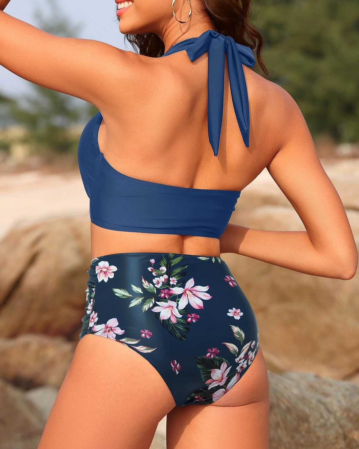 Women High Waisted Bikini Set - Tummy Control Two Piece Swimsuit Twist Front Halter Bathing Suit 2025 Swimwear