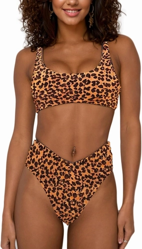 Women's High Waisted Bathing Suit Cute Scoop Neck Sporty Crop Top Push Up Bikini Sets Cheeky V Cut Leg Rise Bottom