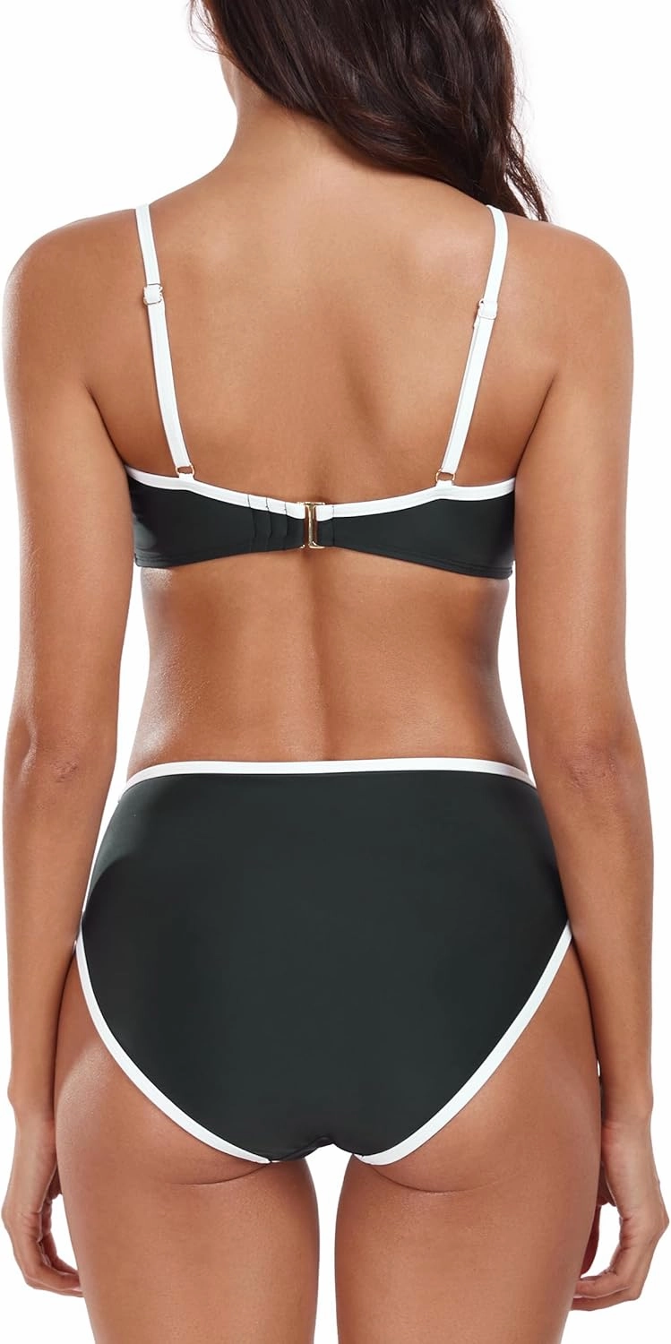 Women's High Waisted Bikini Sets Color Block Swimsuits Scoop Neck Two Piece Bathing Suits