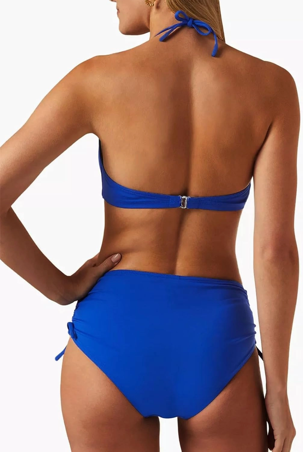 Women's High Waisted Bikini Sets Side Drawstring Adjustable Swimwear Halter Cheeky Two Piece Bathing Suit