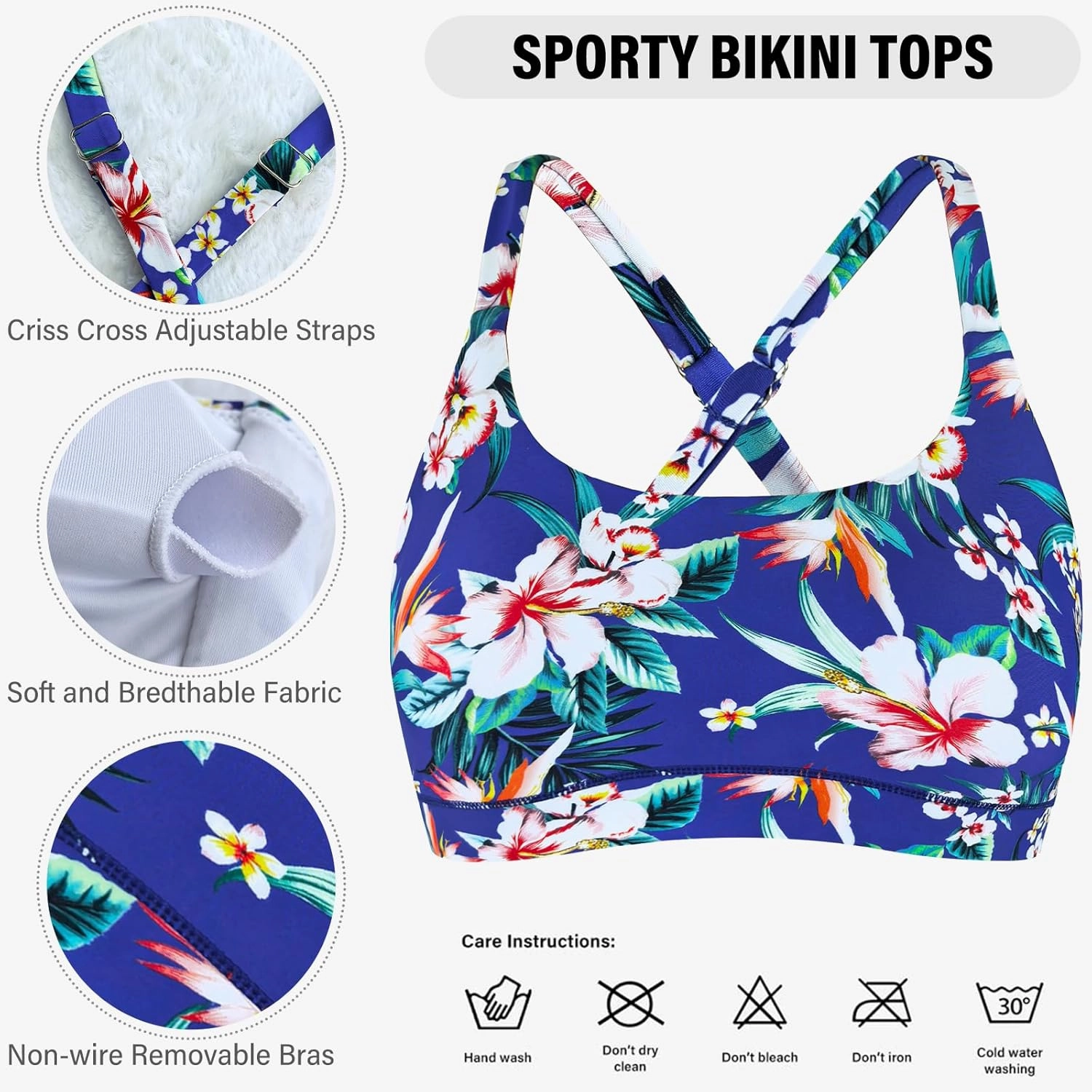 Women's High Waisted Bikini Sets Sporty Scoop Neck Cross Back Bathing Suit Two Piece Swimsuits for Women