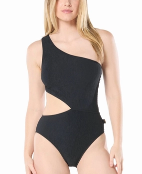 Women's One Shoulder Side Cutout Swimsuit In Black