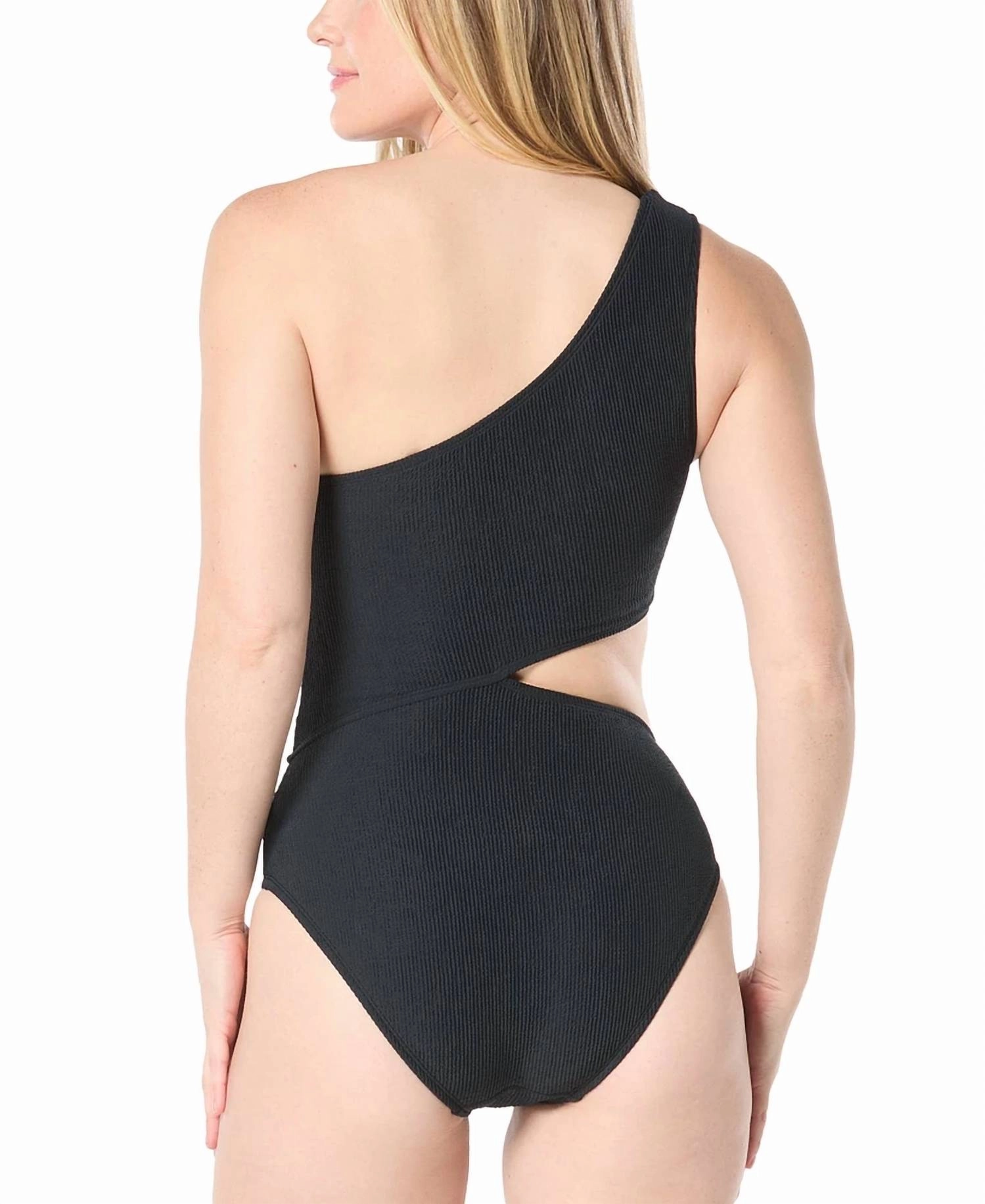 Women's One Shoulder Side Cutout Swimsuit In Black