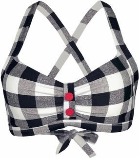 Women's Retro Printed Adjustable Thick Straps Cross Back Push Up Vintage Bikini Swimsuit Tops Only