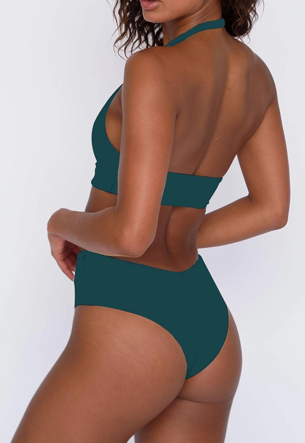 Women's Sexy High Leg Triangle Halter Bikini Set Padded Cup Bikini Cheeky Swimsuit V Cut Thong Bathing Suit