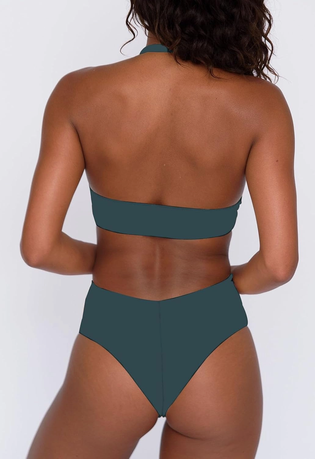 Women's Sexy High Leg Triangle Halter Bikini Set Padded Cup Bikini Cheeky Swimsuit V Cut Thong Bathing Suit