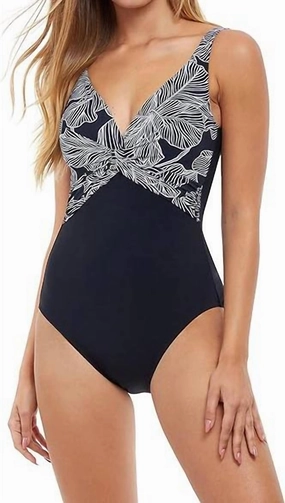 Women's Soiree V Neck One Piece Swimsuit In Black/white