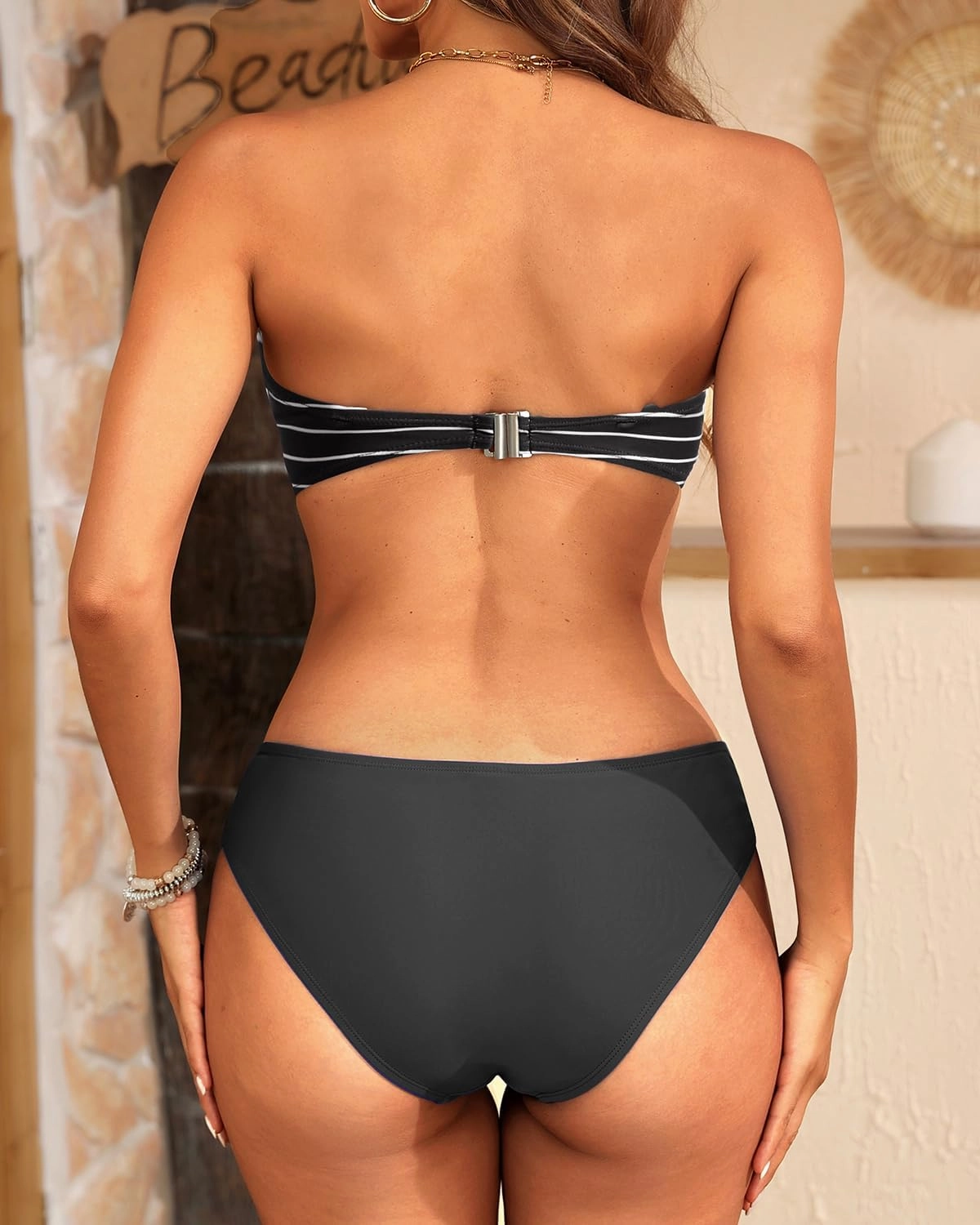 Women's Strapless Bandeau Bikini Set - Twist Front Two Piece Swimsuit with Side Tie Bathing Suit Bottom