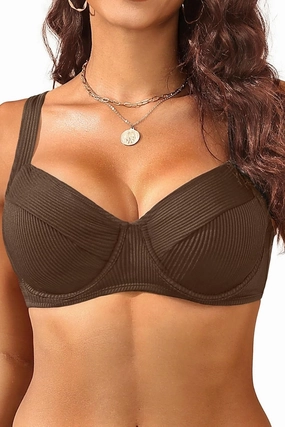Women's Underwire Push Up Bikini Top - Ribbed Swim Bra 2025 Large Bust Bathing Suit Tops