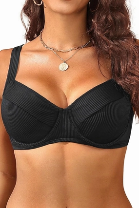 Women's Underwire Push Up Bikini Top - Ribbed Swim Bra 2025 Large Bust Bathing Suit Tops
