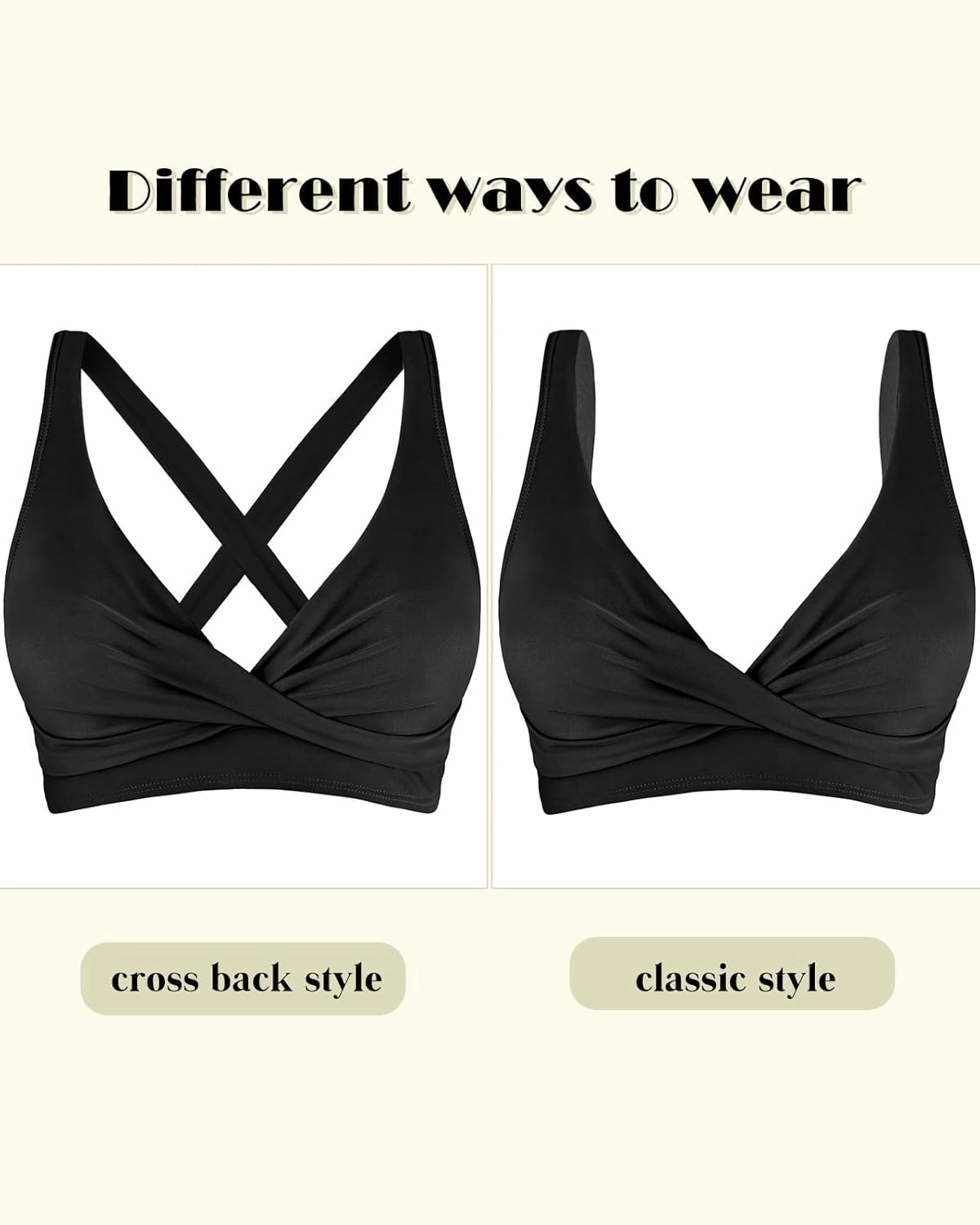 Women's V Neck Bikini Tops Twist Front Cross Back Adjustable Straps Padded Swimsuit Bathing Suit Top Only for Women