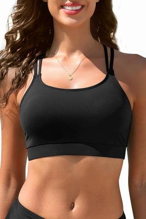Women Sports Bra Bikini Top - Scoop Neck Criss Cross Back Swim Top Spaghetti Straps Bathing Suit Top Only 2025