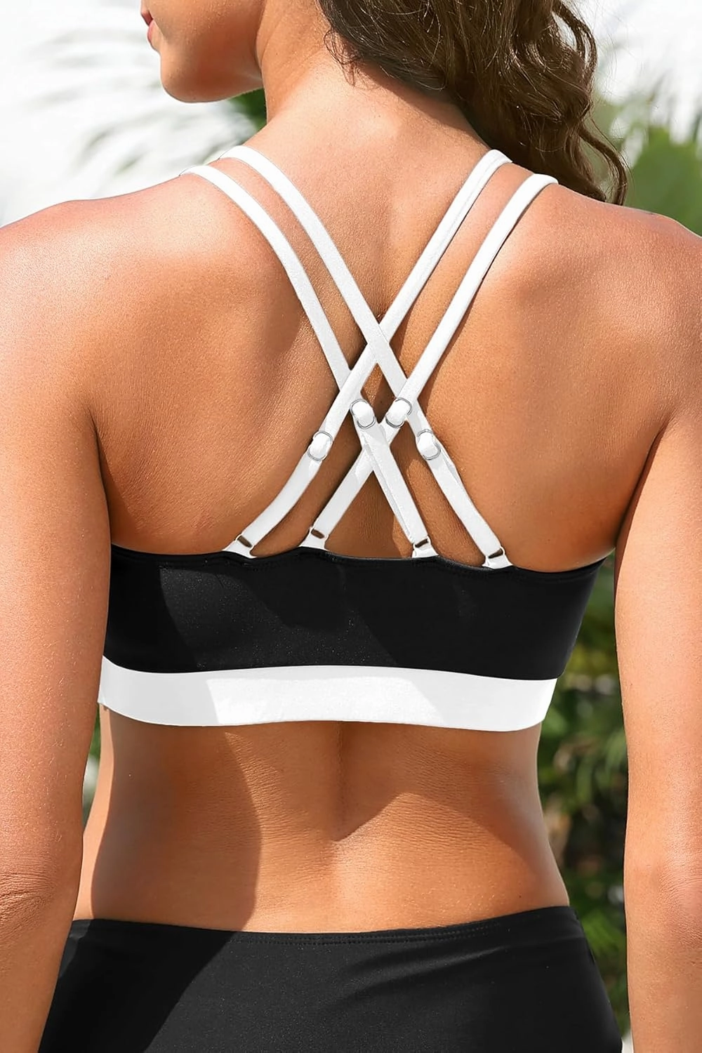 Women Sports Bra Bikini Top - Scoop Neck Criss Cross Back Swim Top Spaghetti Straps Bathing Suit Top Only 2025